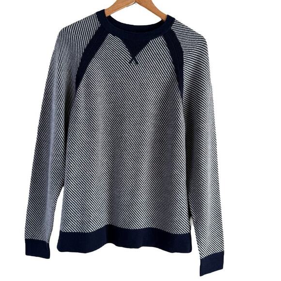 Toad & Co Strahlhorn Lambswool Crewneck Sweater in Navy Stripes, Size Small - Picture 2 of 10